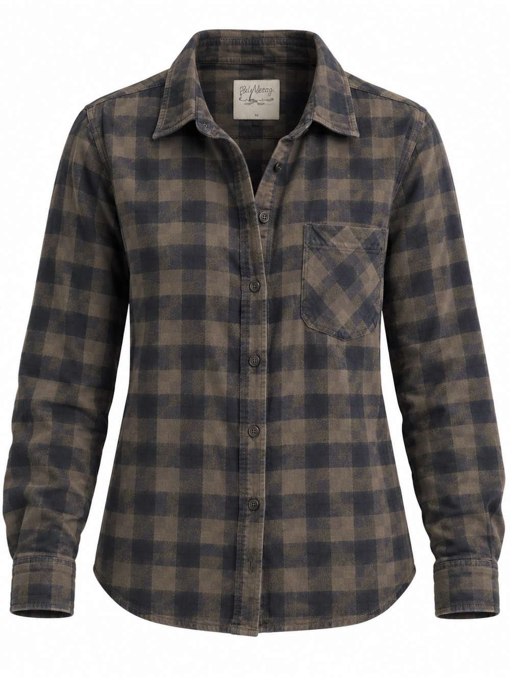 Women’s Plaid Button-Down Shirt in Brown and Black